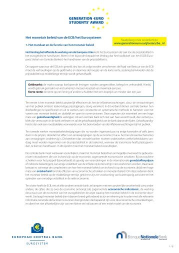 Het monetair beleid van de ECB/het Eurosysteem (PDF)