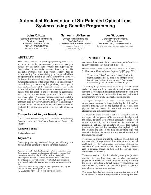 Automated Re-Invention of Six Patented Optical Lens Systems using ...