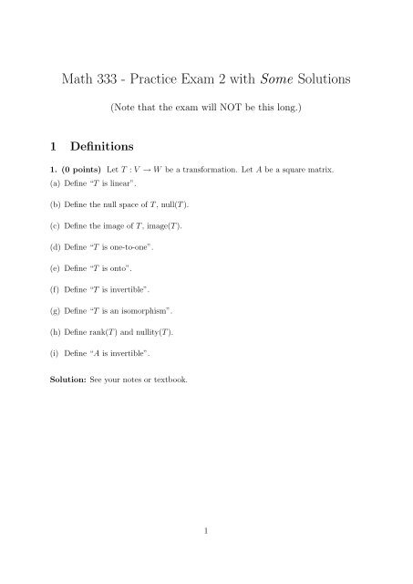 Math 333 - Practice Exam 2 with Some Solutions