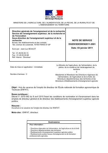 NOTE DE SERVICE DGER/SDESR/N2011-2001 Date: 03 janvier ...