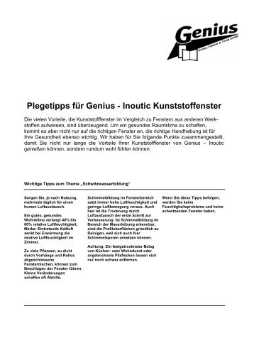 Download PDF-Datenblatt Genius Pflegeanleitung