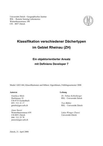 Klassifikation verschiedener Dächertypen im ... - Universität Zürich