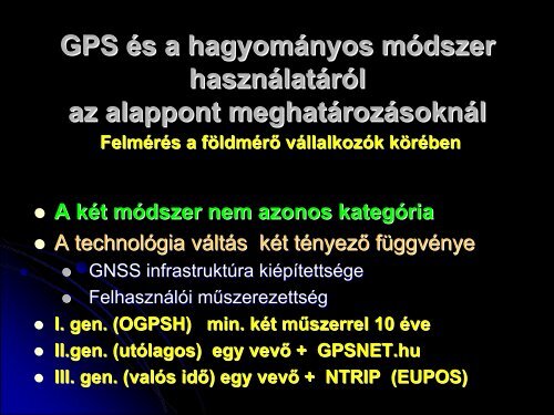 Vízszintes és magassági felsőrendű alappont ... - NymE GEO portál