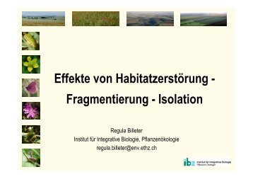 Effekte von Habitatzerstörung - Fragmentierung - Isolation