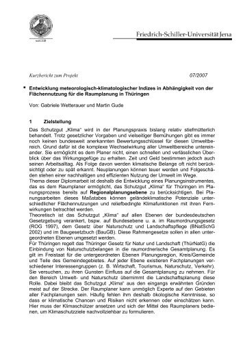 Kurzbericht zum Projekt 07/2007 Entwicklung meteorologisch ...