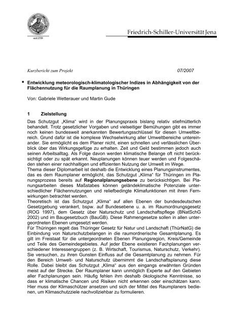 Kurzbericht zum Projekt 07/2007 Entwicklung meteorologisch ...