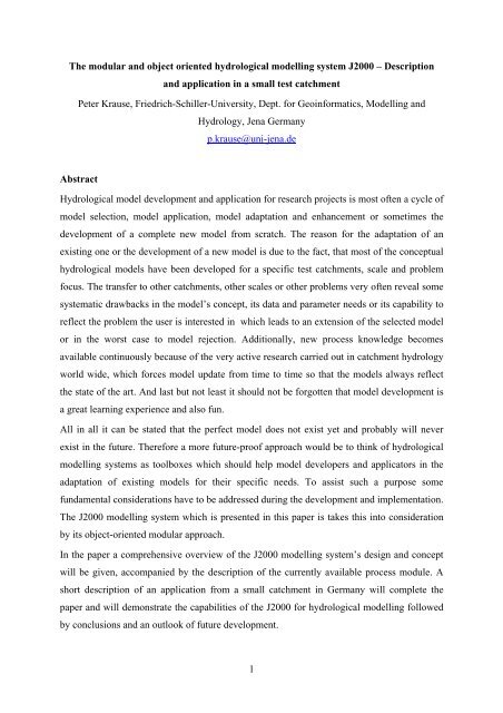 J2000 System The modular and object oriented hydrological modelling system J2000