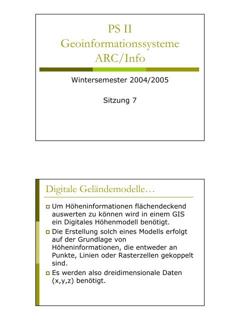 PS II Geoinformationssysteme ARC/Info