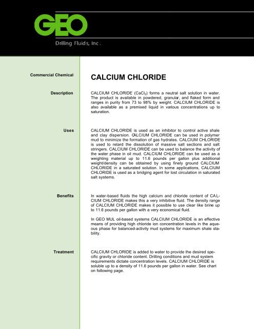 Calcium Chloride Weight Chart