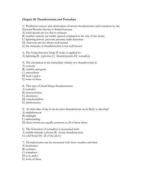 Chapter 10: Thunderstorms and Tornadoes 1) Prediction success ...