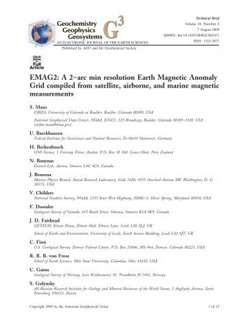 EMAG2: A 2–arc min resolution Earth Magnetic ... - Geomagnetism