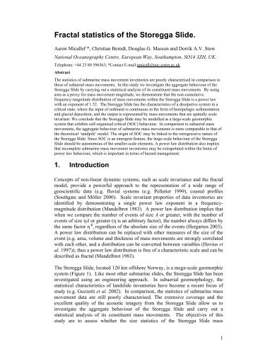 Fractal statistics of the Storegga Slide. - Geomar