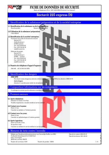 FICHE DE DONNÉES DE SÉCURITÉ Rectavit 225 express D2