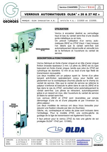 verrous automatiques olda© « 26 & 27 hz - Fernand GEORGES