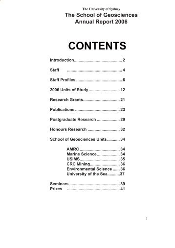 CONTENTS - School of Geosciences - The University of Sydney