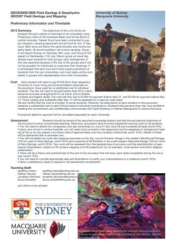 GEOS3008/3908 Field Geology & Geophysics University of Sydney ...