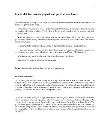 Practical 3: Isostasy, ridge-push and gravitational force...