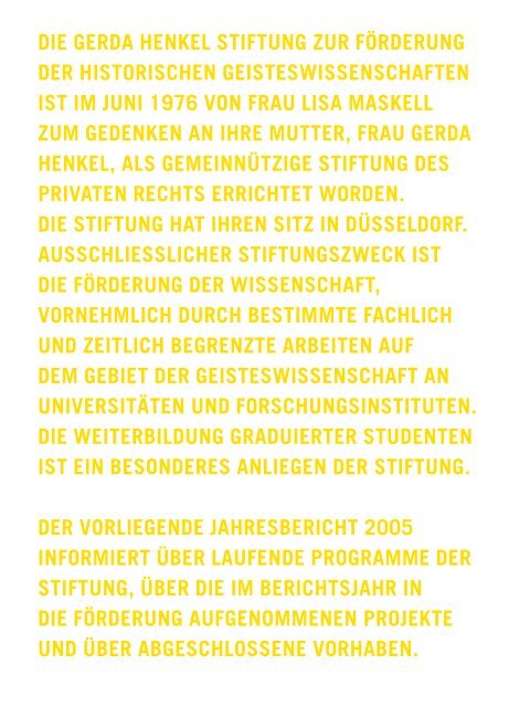 Gerda Henkel Stiftung, Jahresbericht 2005