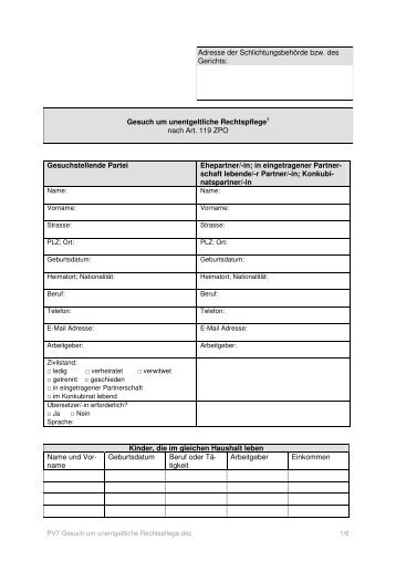 Gesuch um unentgeltliche Rechtspflege - Gerichte