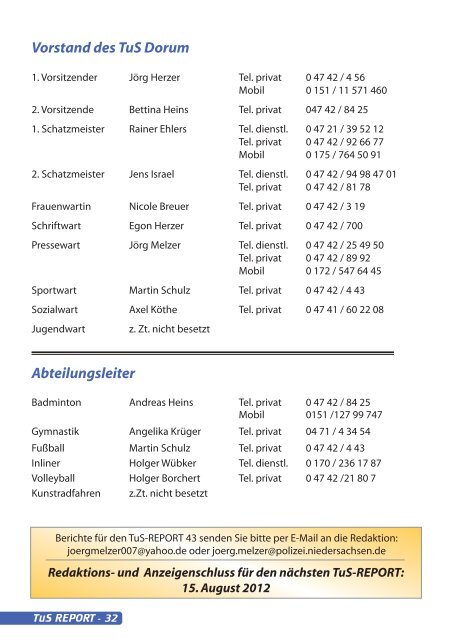 Innentüren Parkettverlegung 27632 Dorum · Wilhelm ... - TuS Dorum