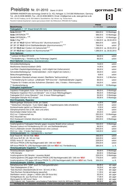 Preisliste Nr. 01-2010 Stand - german:A.