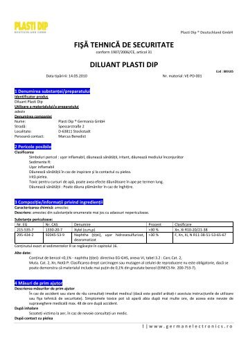 fişă tehnică de securitate diluant plasti dip - German Electronics