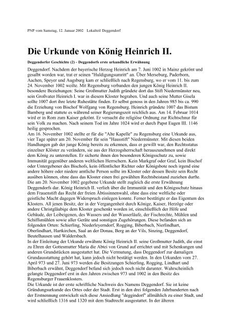 Die Urkunde von König Heinrich II. - Geschichtsverein für den ...