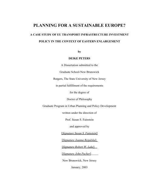 PLANNING FOR A SUSTAINABLE EUROPE? - TU Berlin