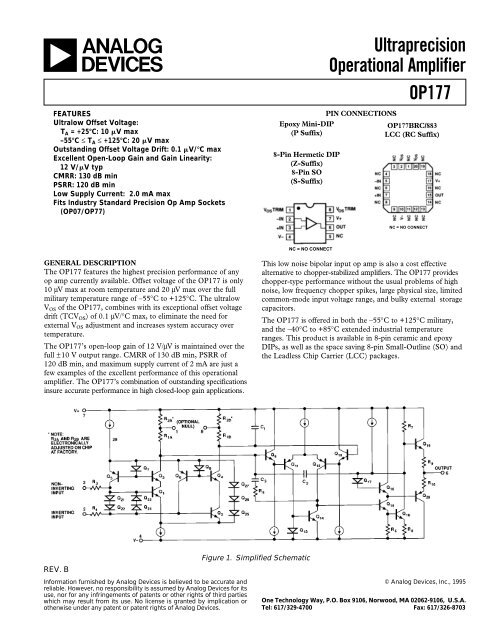 Ultraprecision Operational Amplifier OP177 - Datasheet Catalog