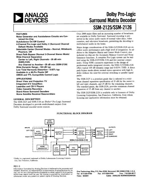SSM-2125/SSM-2126 Dolby Pro-Logic Surround Matrix Decoder - igor