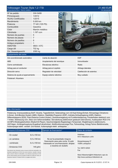 Volkswagen Touran Style 1 2 l TSI 21.930 EUR