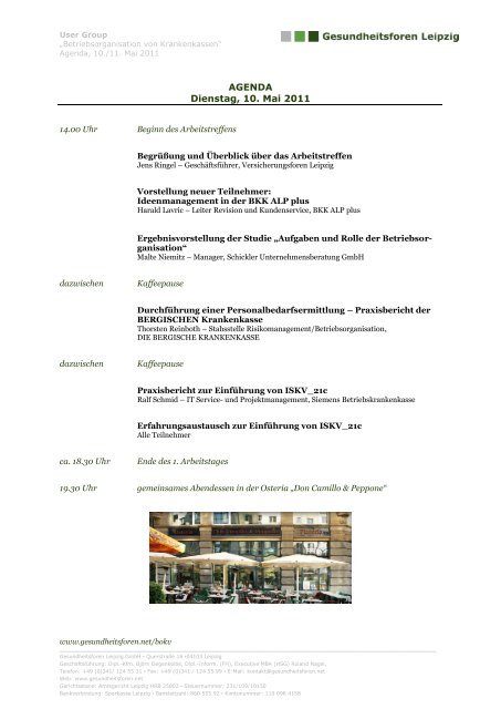 Agenda und Organisatorisches - Gesundheitsforen Leipzig GmbH