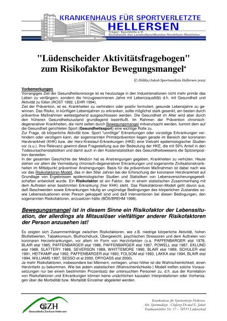 Lüdenscheider Aktivitäts-Fragebogen" - Sportklinik Hellersen