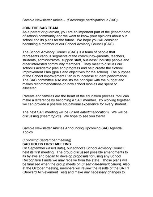 Download Pdf File Of Sample Newsletter Articles Get Involved
