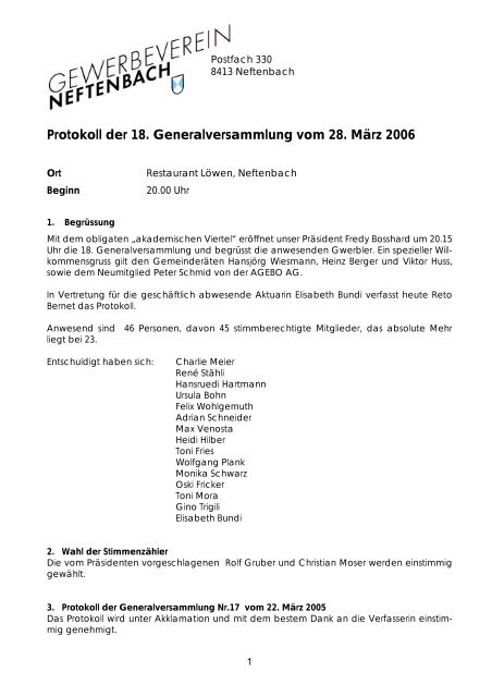 Protokoll GV 2006 - Gewerbe Neftenbach