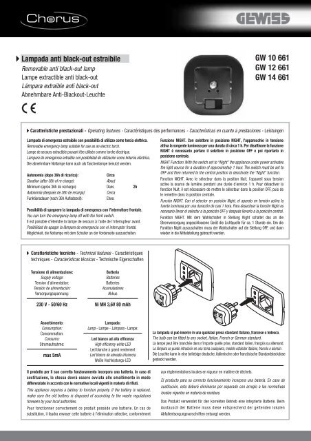 GW 10 661 GW 12 661 GW 14 661 Lampada anti black-out ... - Gewiss