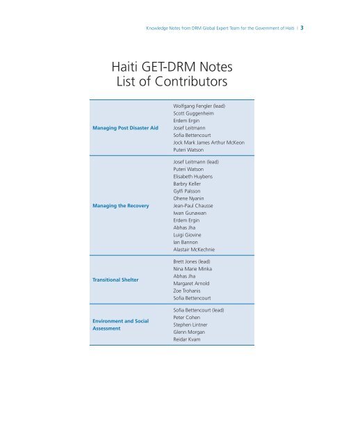 Haiti Earthquake Reconstruction Knowledge Notes from ... - GFDRR