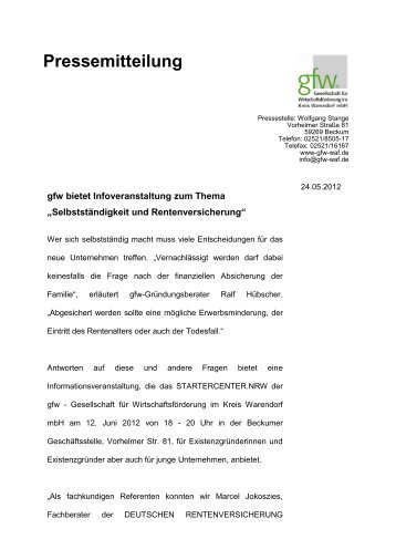 Selbstständigkeit und Rentenversicherung - GfW Warendorf