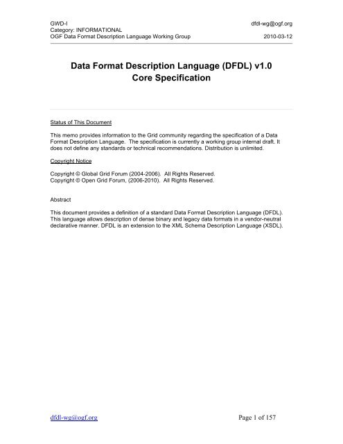 Data Format Description Language (DFDL) v1.0  - Open Grid Forum