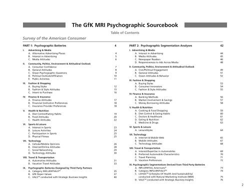 The GfK MRI Psychographic Sourcebook