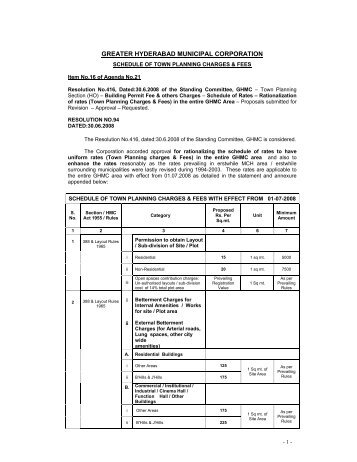 Building Fee details - Greater Hyderabad Municipal Corporation