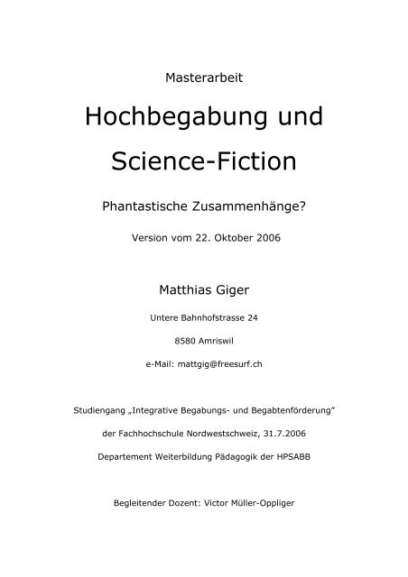 Masterarbeit "Hochbegabung und Science-Fiction" - Gigers.com