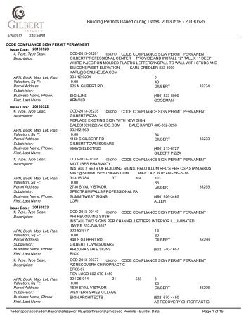 Building Permits Issued during Dates: 20130519 ... - Town of Gilbert