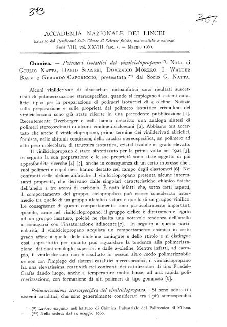 Polimeri isotattici del vinilciclopropano - Giulio Natta