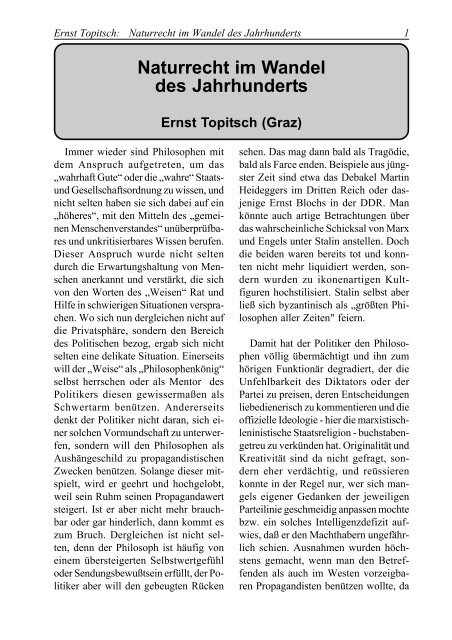 Ernst Topitsch: Naturrecht im Wandel des Jahrhunderts