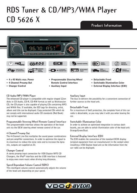 RDS Tuner &amp; CD/MP3/WMA Player CD 5626 X - Autokatalogen