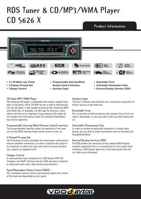 Rds Tuner Cd Mp3 Wma Player Cd 5626 X Autokatalogen