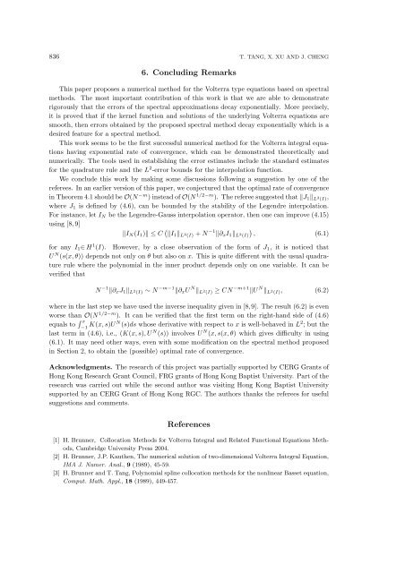 On Spectral Methods for Volterra Type Integral Equations and the ...