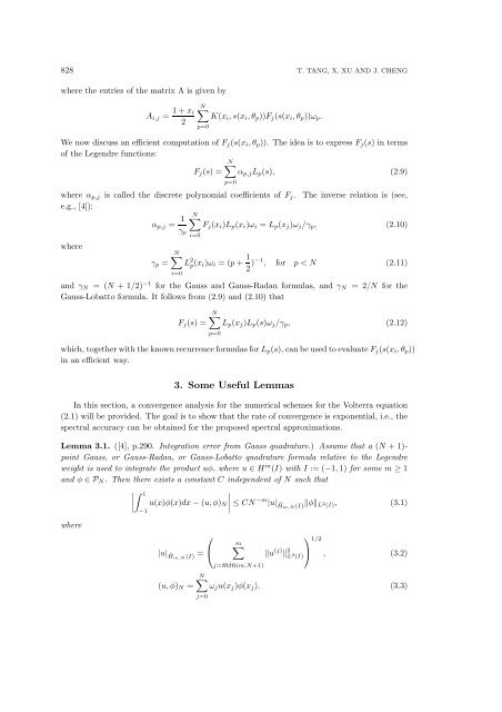 On Spectral Methods for Volterra Type Integral Equations and the ...
