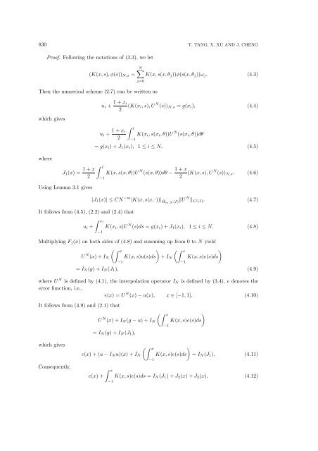 On Spectral Methods for Volterra Type Integral Equations and the ...